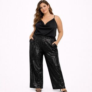 Banana Republic Sequin Pleated Wide Leg Pants Black – Size 18 NWT $140‎